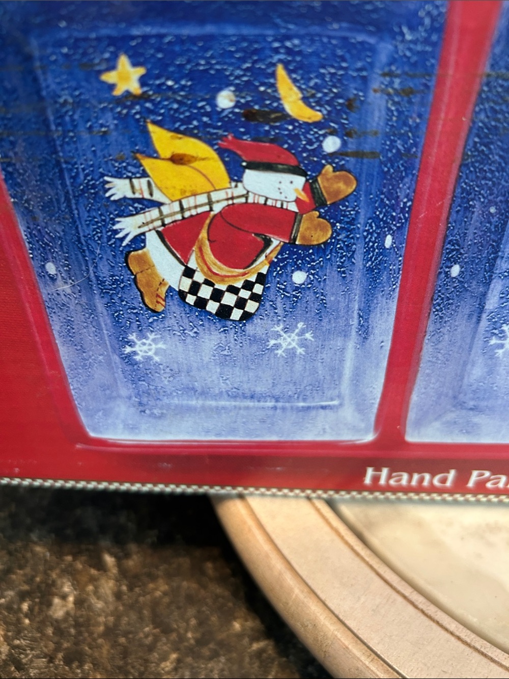 Hand-Painted Holiday 4-Section Serving Tray - Blue Panels with Snow Angel - Picture 2 of 8